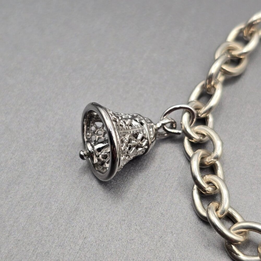 Barse Sterling Silver Cable Link Charm Bracelet 7" Letter N & Bell 18.46g - Picture 3 of 8